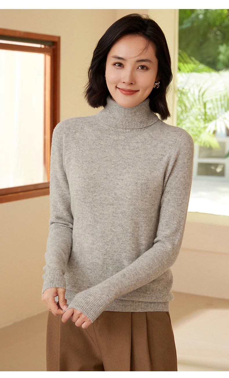 100% Merino Wool Women's Turtleneck Sweater Knit Women's Pullover Sweater 2023 Fall/Winter New Women's Warm Solid Sweater