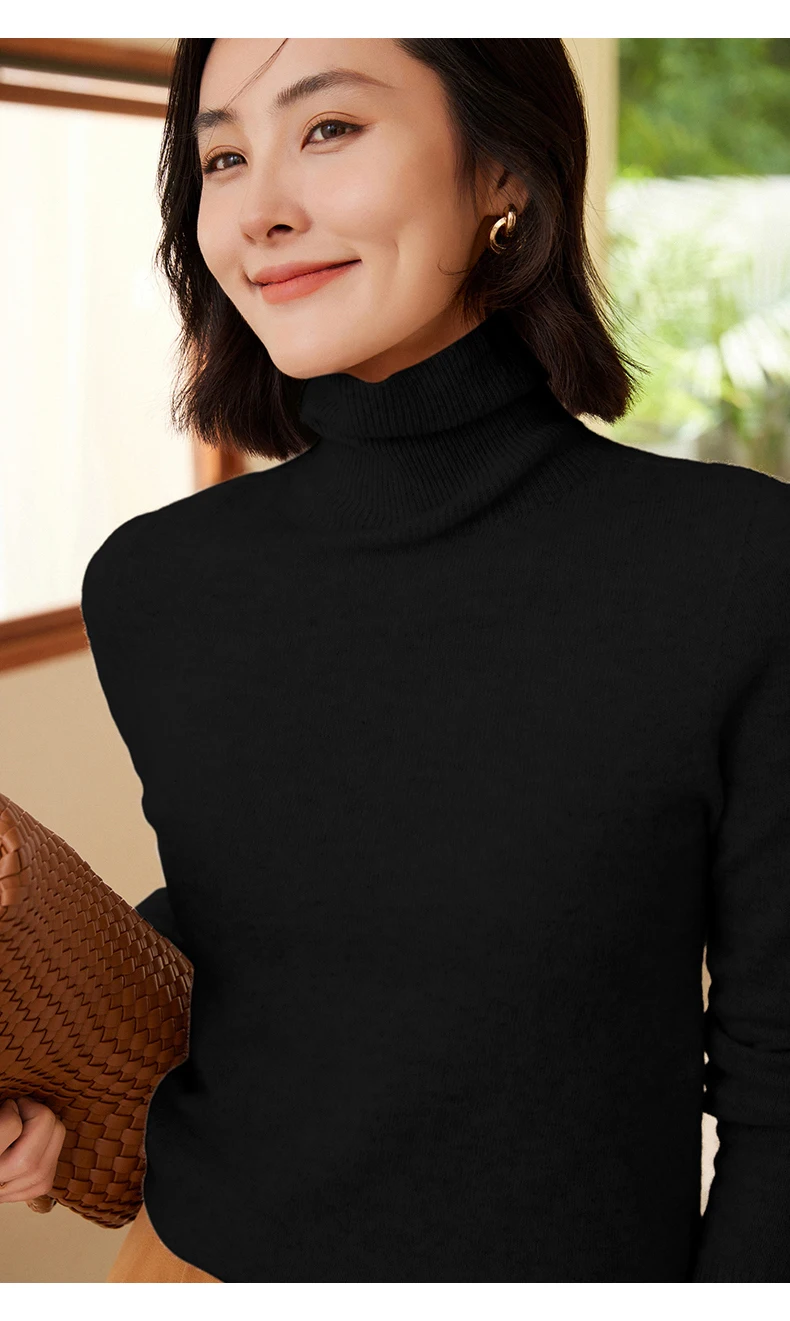 100% Merino Wool Women's Turtleneck Sweater Knit Women's Pullover Sweater 2023 Fall/Winter New Women's Warm Solid Sweater