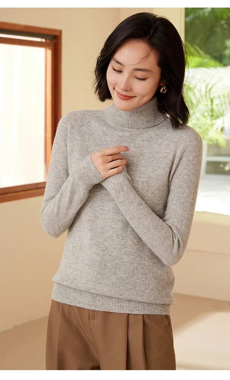 100% Merino Wool Women's Turtleneck Sweater Knit Women's Pullover Sweater 2023 Fall/Winter New Women's Warm Solid Sweater