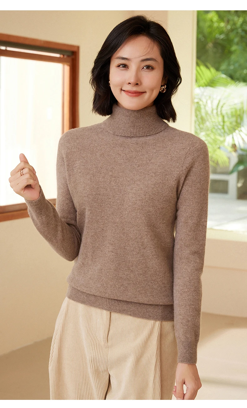 100% Merino Wool Women's Turtleneck Sweater Knit Women's Pullover Sweater 2023 Fall/Winter New Women's Warm Solid Sweater