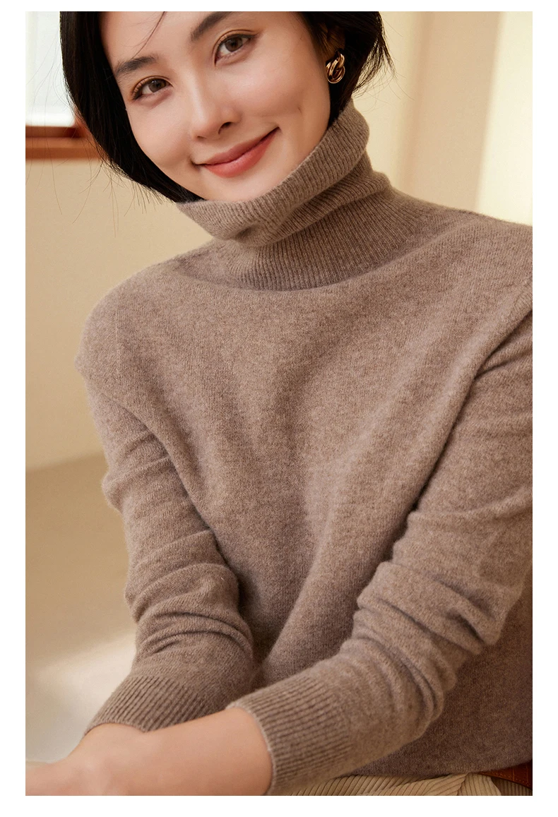 100% Merino Wool Women's Turtleneck Sweater Knit Women's Pullover Sweater 2023 Fall/Winter New Women's Warm Solid Sweater