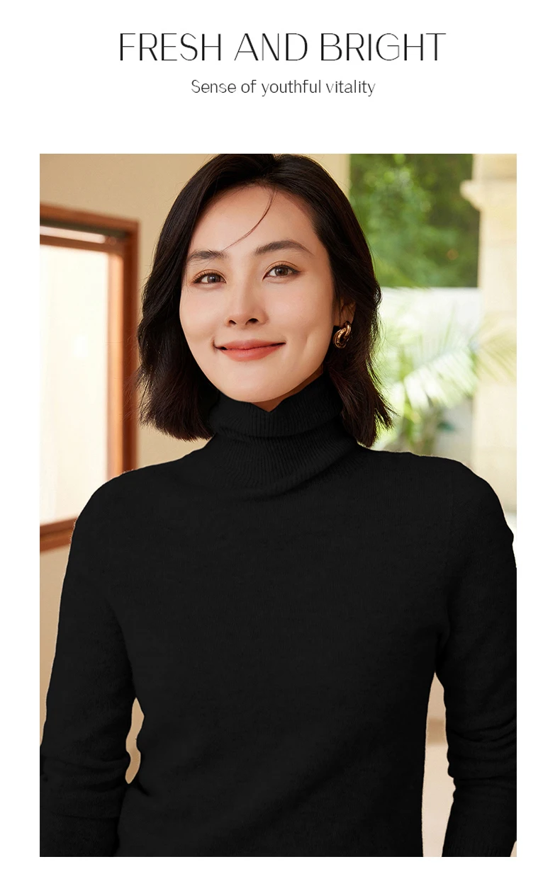 100% Merino Wool Women's Turtleneck Sweater Knit Women's Pullover Sweater 2023 Fall/Winter New Women's Warm Solid Sweater