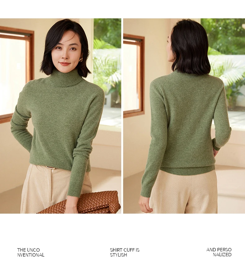 100% Merino Wool Women's Turtleneck Sweater Knit Women's Pullover Sweater 2023 Fall/Winter New Women's Warm Solid Sweater