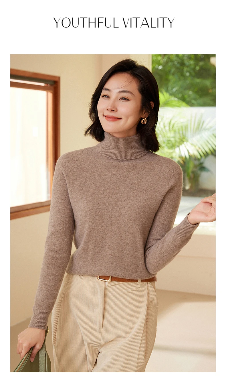 100% Merino Wool Women's Turtleneck Sweater Knit Women's Pullover Sweater 2023 Fall/Winter New Women's Warm Solid Sweater