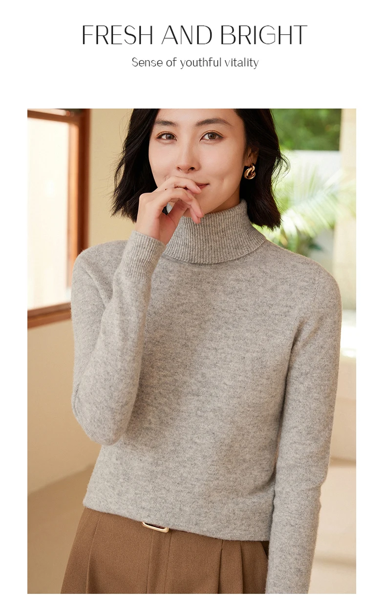 100% Merino Wool Women's Turtleneck Sweater Knit Women's Pullover Sweater 2023 Fall/Winter New Women's Warm Solid Sweater