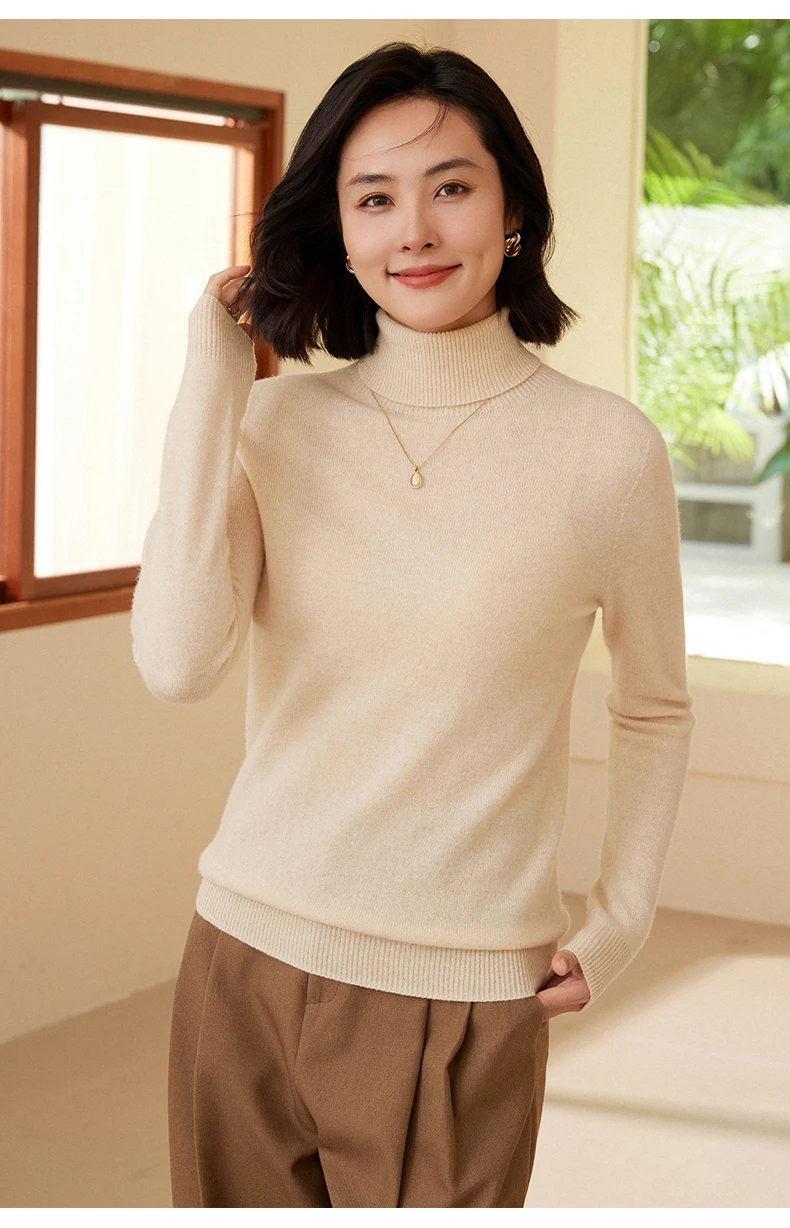 100% Merino Wool Women's Turtleneck Sweater Knit Women's Pullover Sweater 2023 Fall/Winter New Women's Warm Solid Sweater