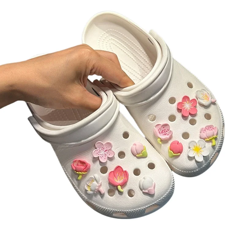 New Elegant Women DIY Hole Shoes Charms for Cute Sakura Shoes Accessories White Pink All-match Shoe Decorations Fashion Bundle