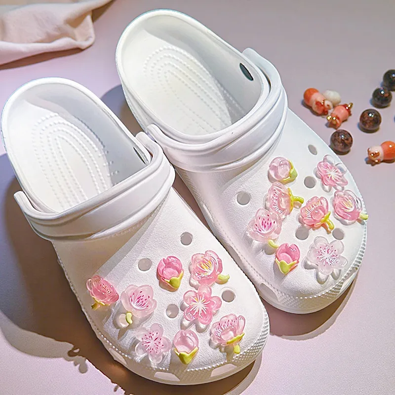 New Elegant Women DIY Hole Shoes Charms for Cute Sakura Shoes Accessories White Pink All-match Shoe Decorations Fashion Bundle