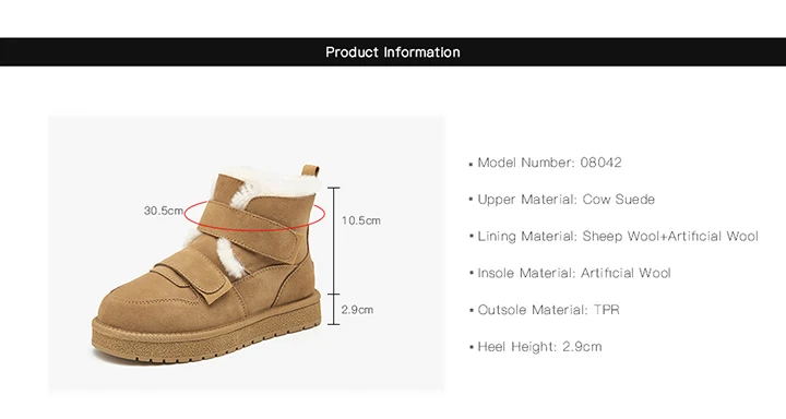 BEAUTODAY Snow Boots Women Cow Suede Furry Solid Color Round Toe Hook & Loop Flat With 2023 Winter Lasies Shoes Handmade 08042