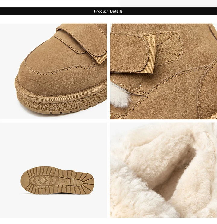 BEAUTODAY Snow Boots Women Cow Suede Furry Solid Color Round Toe Hook & Loop Flat With 2023 Winter Lasies Shoes Handmade 08042