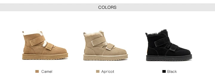 BEAUTODAY Snow Boots Women Cow Suede Furry Solid Color Round Toe Hook & Loop Flat With 2023 Winter Lasies Shoes Handmade 08042