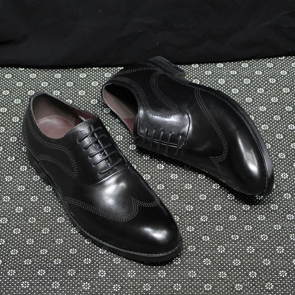 Classic Men's Oxfords Genuine Leather Handmade Wingtip Office Business Dress Shoes for Men Lace-Up Wedding Party Formal Footwear