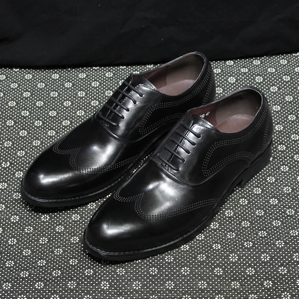 Classic Men's Oxfords Genuine Leather Handmade Wingtip Office Business Dress Shoes for Men Lace-Up Wedding Party Formal Footwear