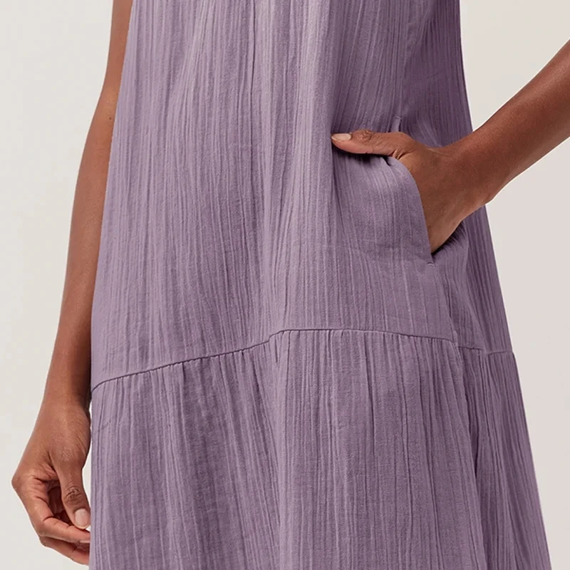Muslin 100% Cotton Gauze Elegant And Pretty Women's Dresses Sexy V-Neck Sleeveless Ruffles Chic Dress Holiday Beach Sundress