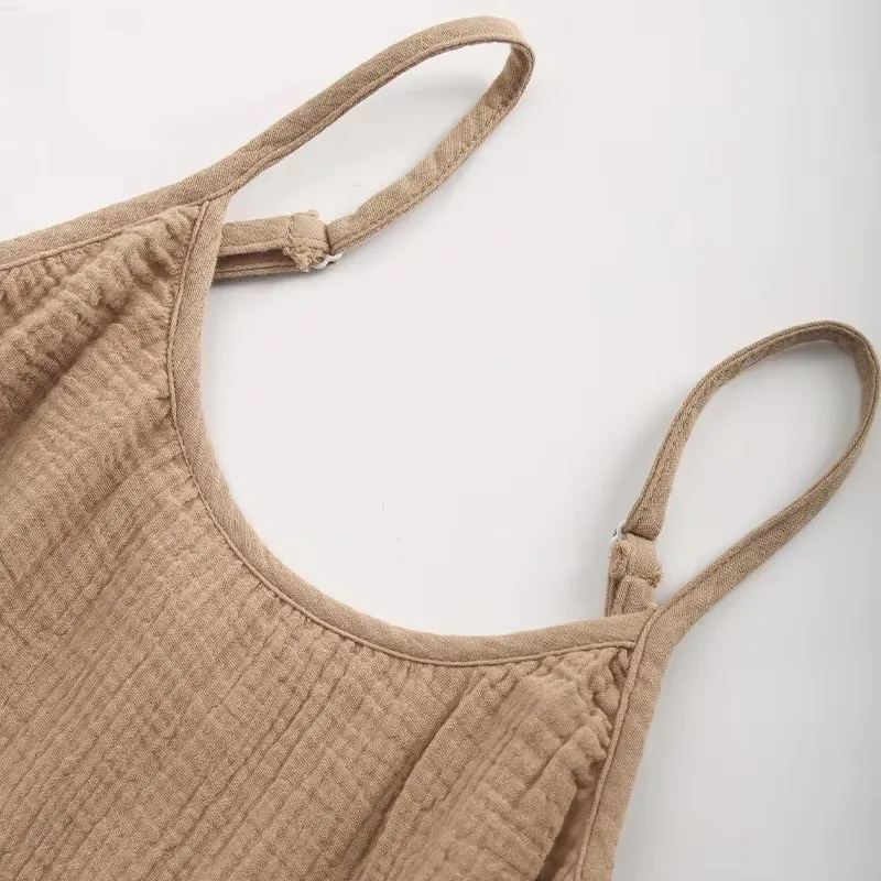 Muslin 100% Cotton Gauze Elegant And Pretty Women's Dresses Sexy V-Neck Sleeveless Ruffles Chic Dress Holiday Beach Sundress