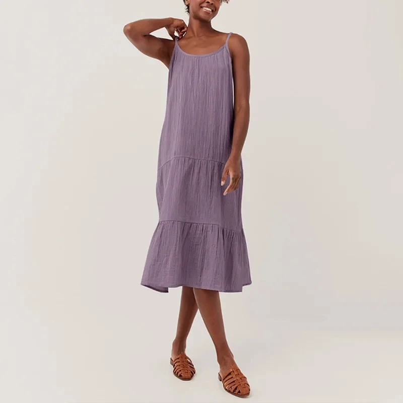 Muslin 100% Cotton Gauze Elegant And Pretty Women's Dresses Sexy V-Neck Sleeveless Ruffles Chic Dress Holiday Beach Sundress