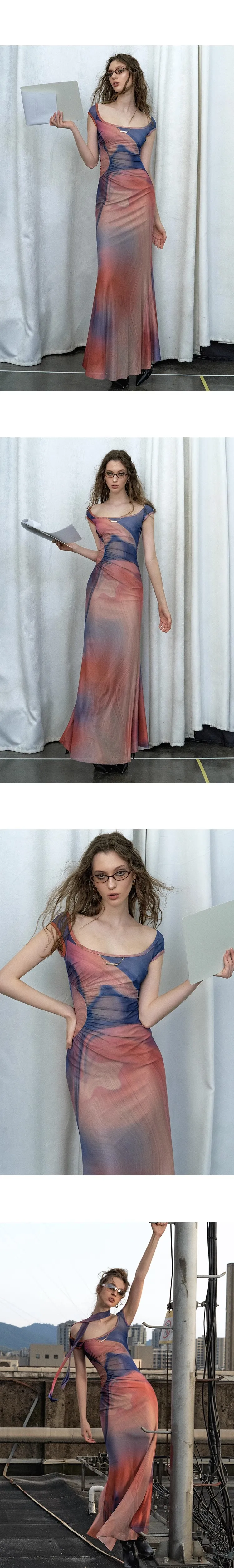 Sleeveless Backless Maxi Dress Women 2023 Summer Bodycon Elegant Sexy Tie Dye Outfits Ladies Birthday Party Club Dresses