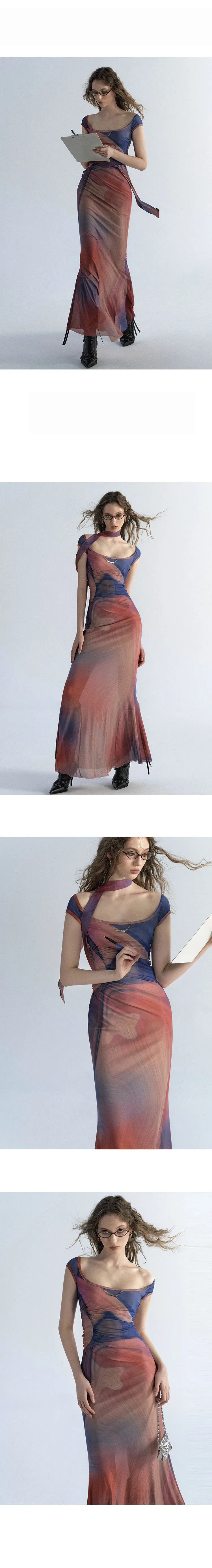 Sleeveless Backless Maxi Dress Women 2023 Summer Bodycon Elegant Sexy Tie Dye Outfits Ladies Birthday Party Club Dresses