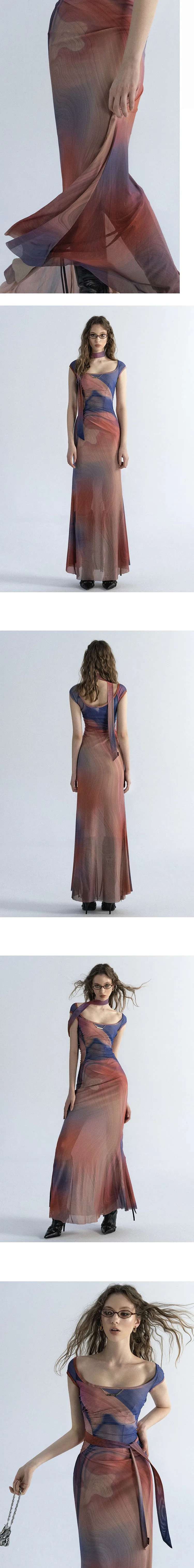 Sleeveless Backless Maxi Dress Women 2023 Summer Bodycon Elegant Sexy Tie Dye Outfits Ladies Birthday Party Club Dresses