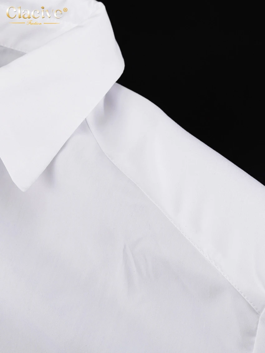 Clacive Fashion Loose White Women'S Shirt 2024 Elegant Lapel Long Sleeve Blouse Casual Classic Solid Blusas Top Female Clothing