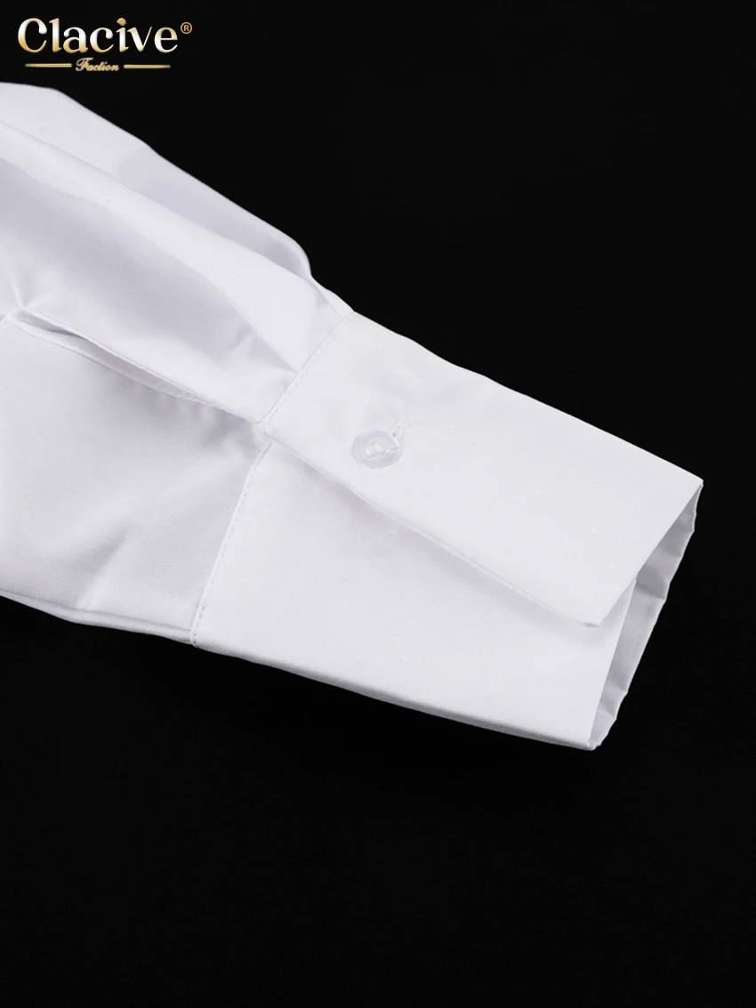 Clacive Fashion Loose White Women'S Shirt 2024 Elegant Lapel Long Sleeve Blouse Casual Classic Solid Blusas Top Female Clothing