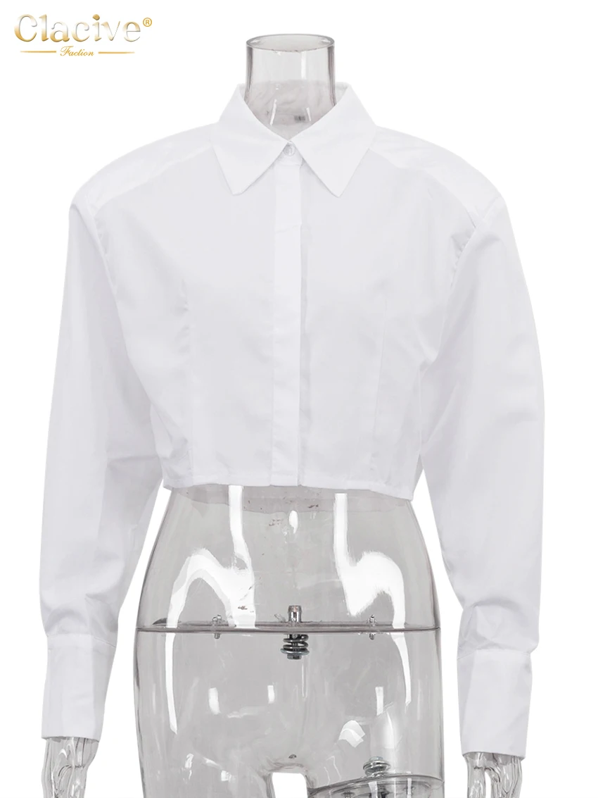 Clacive Fashion Loose White Women'S Shirt 2024 Elegant Lapel Long Sleeve Blouse Casual Classic Solid Blusas Top Female Clothing