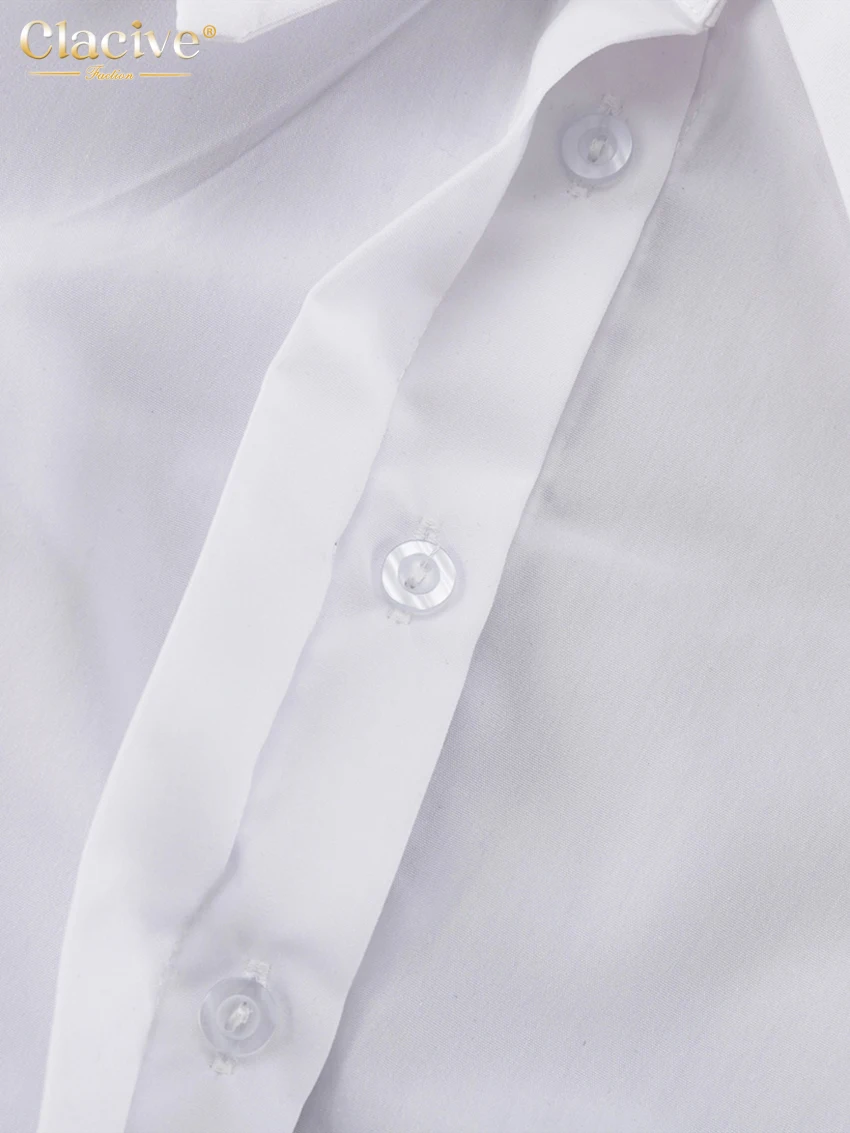 Clacive Fashion Loose White Women'S Shirt 2024 Elegant Lapel Long Sleeve Blouse Casual Classic Solid Blusas Top Female Clothing