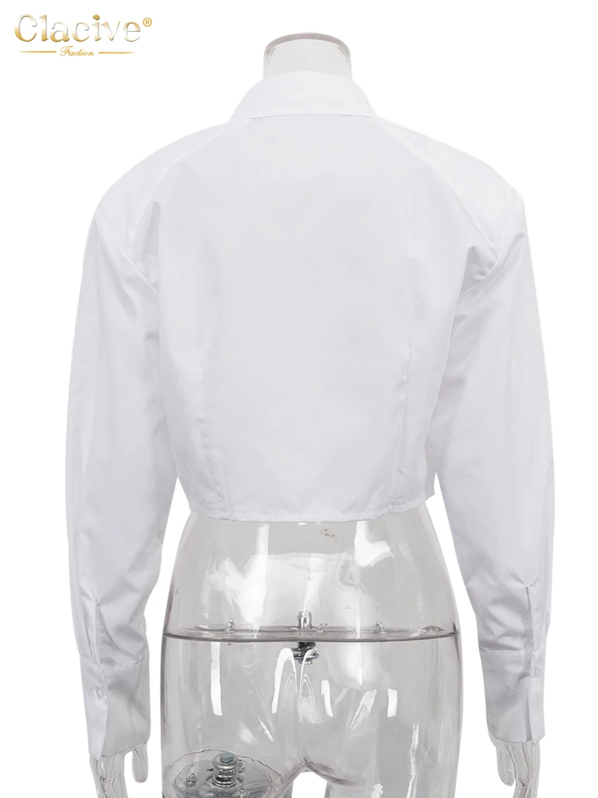 Clacive Fashion Loose White Women'S Shirt 2024 Elegant Lapel Long Sleeve Blouse Casual Classic Solid Blusas Top Female Clothing