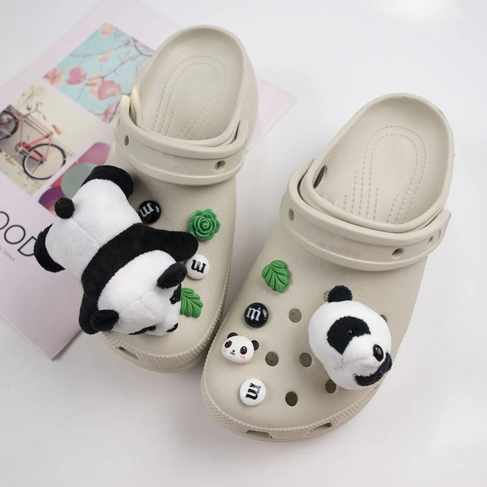 Cartoon Plush Panda Doll Shoe Buckles Hole Shoe Charms Decorations DIY Shoes Flower Accessories