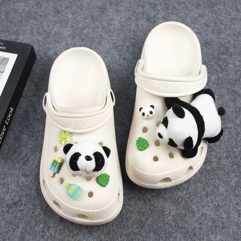 Cartoon Plush Panda Doll Shoe Buckles Hole Shoe Charms Decorations DIY Shoes Flower Accessories