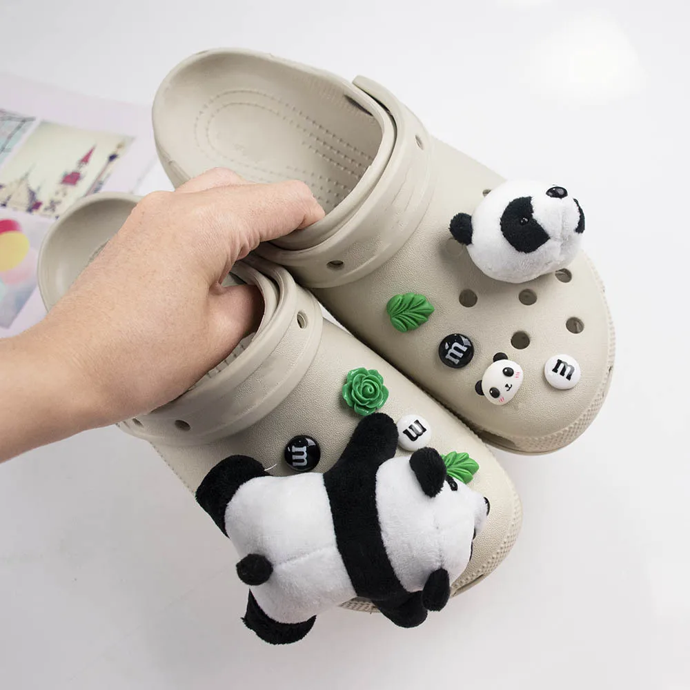 Cartoon Plush Panda Doll Shoe Buckles Hole Shoe Charms Decorations DIY Shoes Flower Accessories