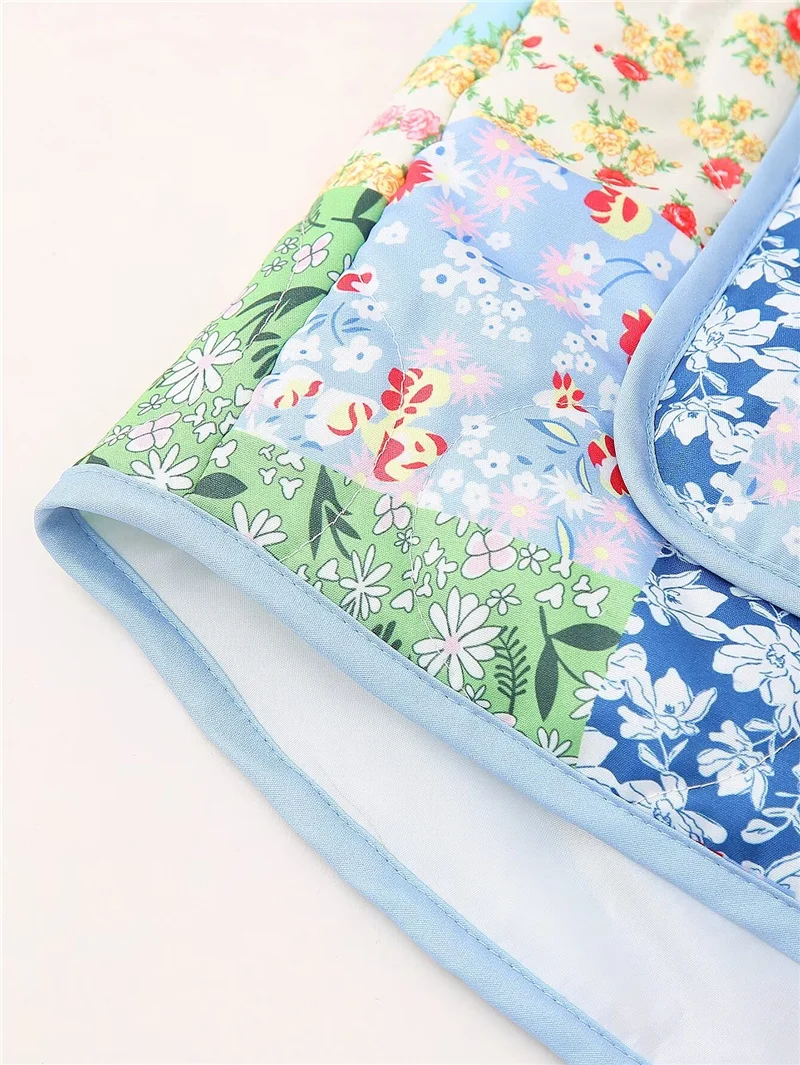 Woman Casual Loose Blue Print Jacket 2026 Spring Female Vintage Patchwork Cotton Jackets Ladies High Street Floral Outwear