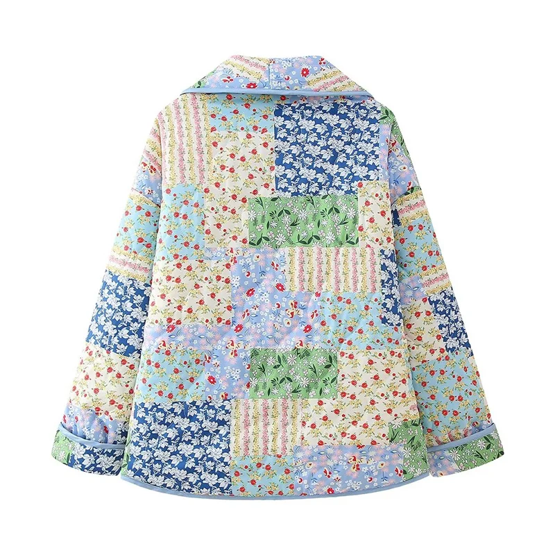 Woman Casual Loose Blue Print Jacket 2026 Spring Female Vintage Patchwork Cotton Jackets Ladies High Street Floral Outwear