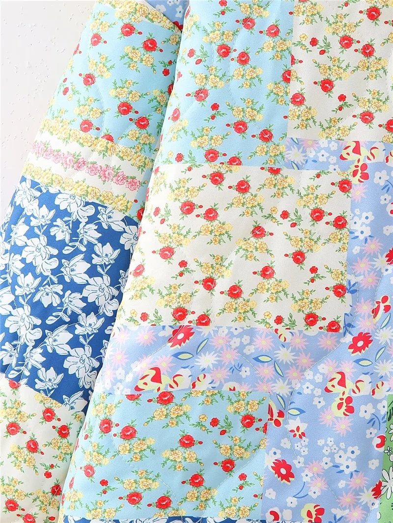 Woman Casual Loose Blue Print Jacket 2026 Spring Female Vintage Patchwork Cotton Jackets Ladies High Street Floral Outwear