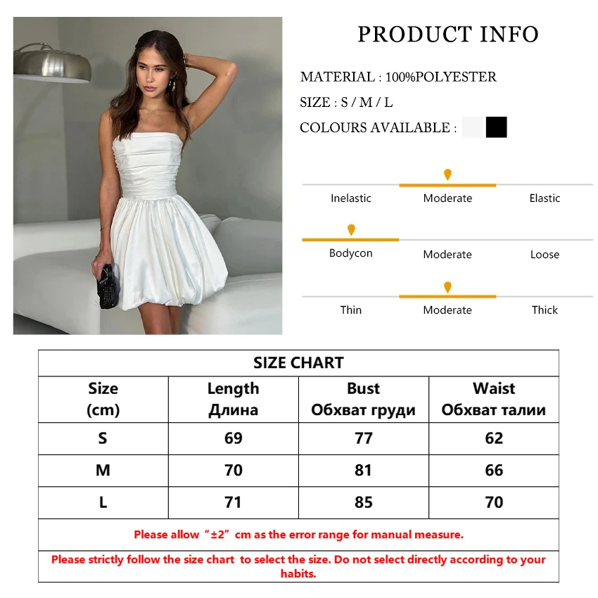 Clacive Sexy Slim White Satin Dress Lady Summer Strapless Sleeveless Mini Dress Elegant High Waist Pleated Party Dresses Women