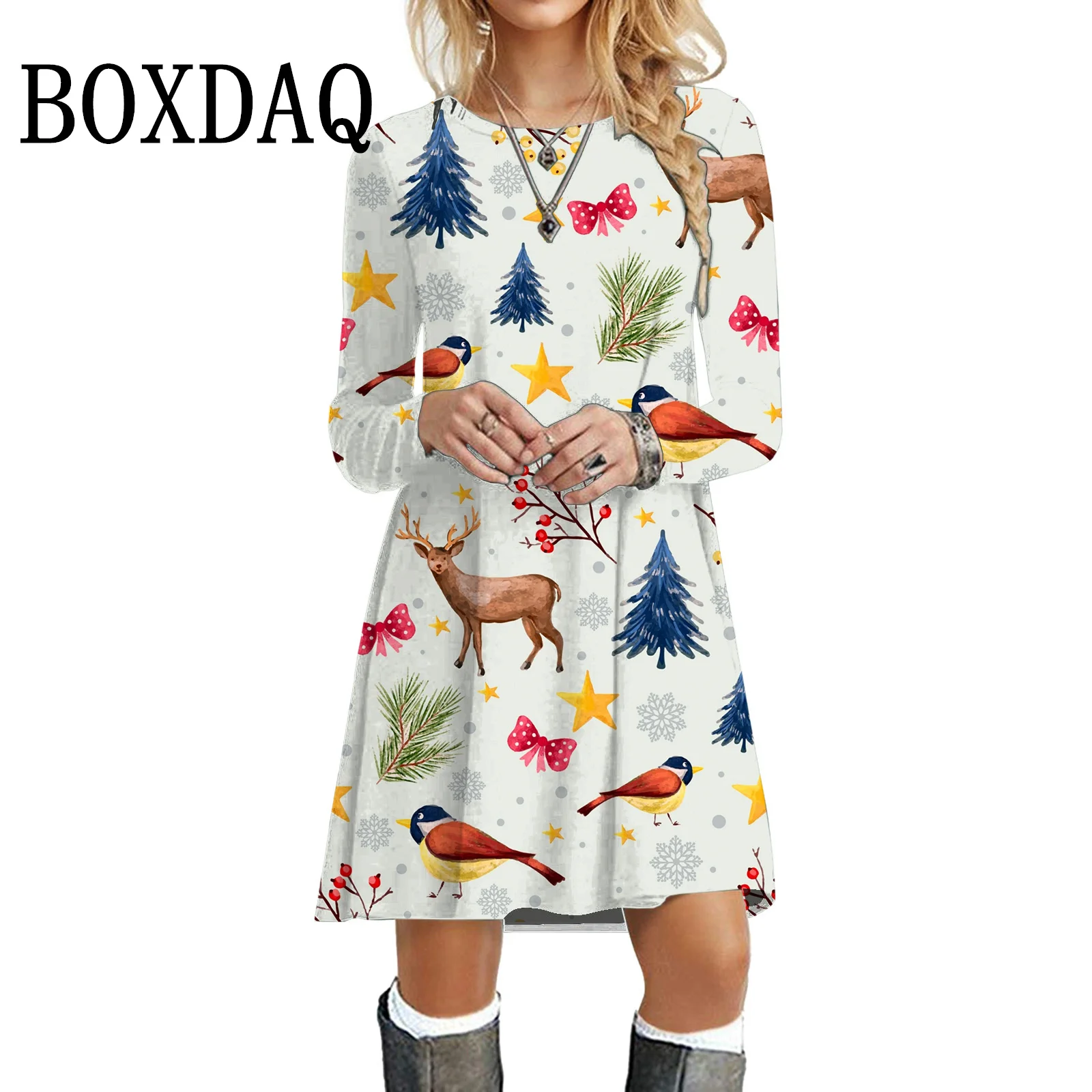 Shiny Christmas Party Dress New Long Sleeve Dress Winter 2023 Women Clothes Autumn Fashion O-Neck Casual Loose Plus Size Dresses