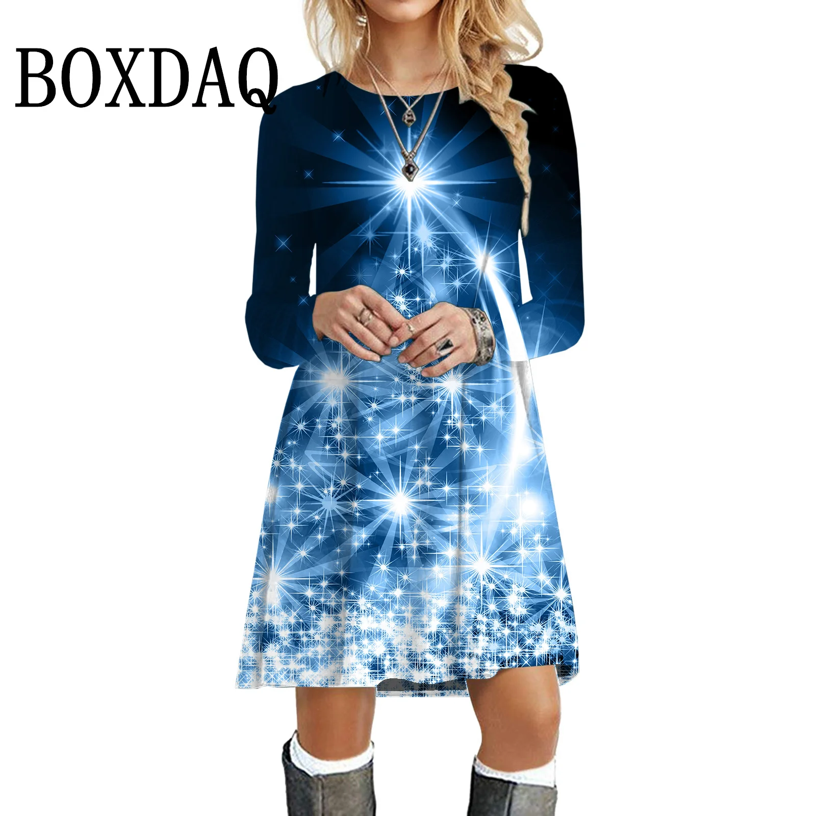 Shiny Christmas Party Dress New Long Sleeve Dress Winter 2023 Women Clothes Autumn Fashion O-Neck Casual Loose Plus Size Dresses