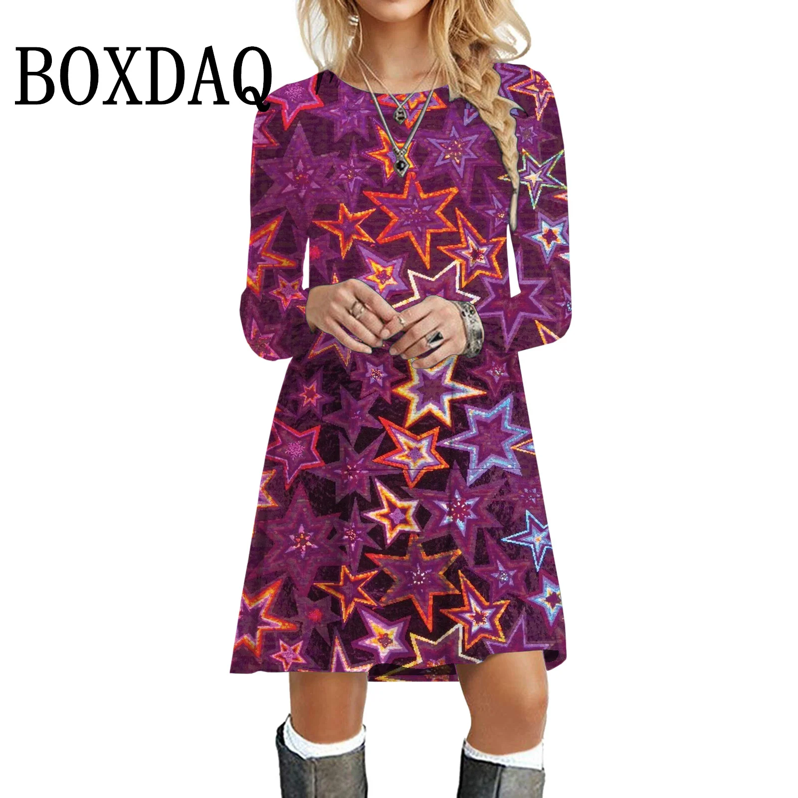 Shiny Christmas Party Dress New Long Sleeve Dress Winter 2023 Women Clothes Autumn Fashion O-Neck Casual Loose Plus Size Dresses