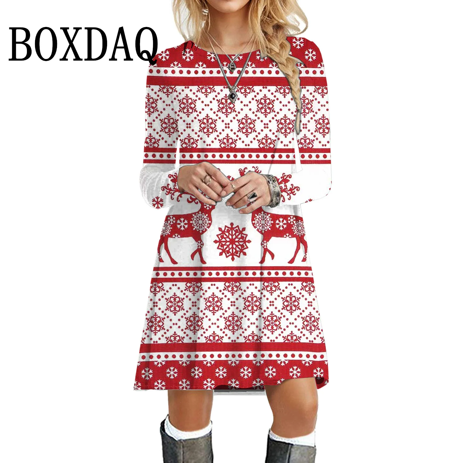 Shiny Christmas Party Dress New Long Sleeve Dress Winter 2023 Women Clothes Autumn Fashion O-Neck Casual Loose Plus Size Dresses
