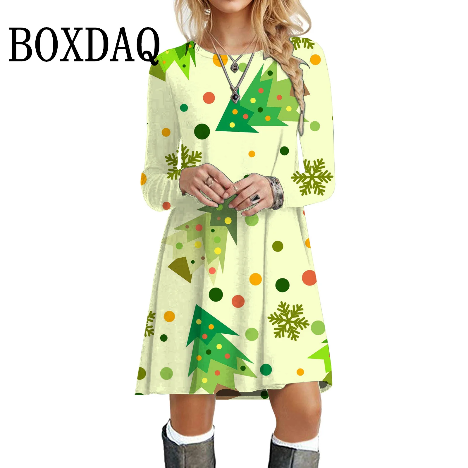 Shiny Christmas Party Dress New Long Sleeve Dress Winter 2023 Women Clothes Autumn Fashion O-Neck Casual Loose Plus Size Dresses