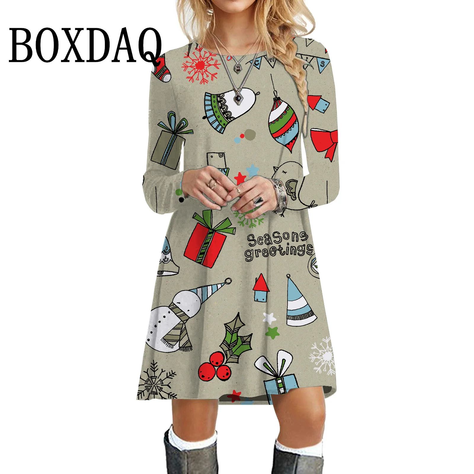 Shiny Christmas Party Dress New Long Sleeve Dress Winter 2023 Women Clothes Autumn Fashion O-Neck Casual Loose Plus Size Dresses