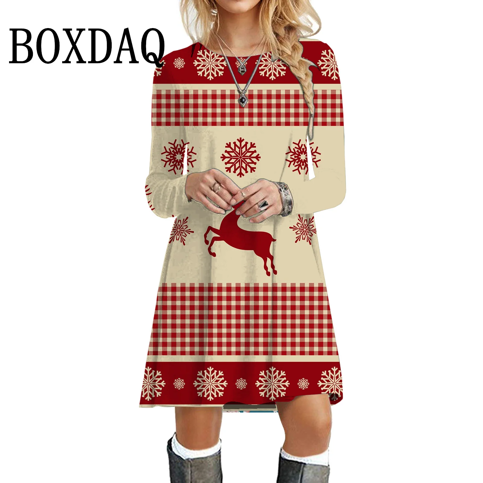 Shiny Christmas Party Dress New Long Sleeve Dress Winter 2023 Women Clothes Autumn Fashion O-Neck Casual Loose Plus Size Dresses
