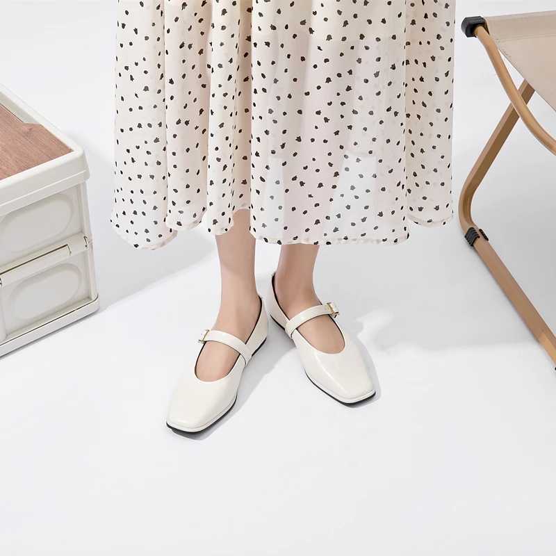 AIYUQI Mary Jane Shoes Female Genuine Leather 2026 New Snap Ballet Shoes Women Square Toe Flat Cowhide Ladies Shoes