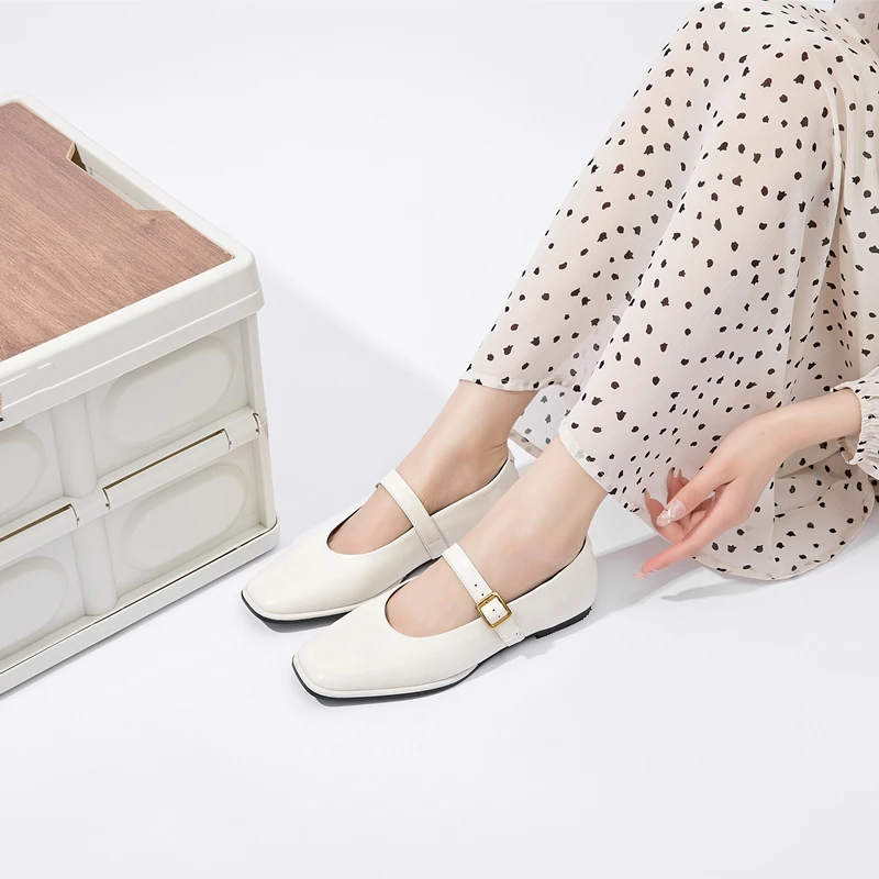AIYUQI Mary Jane Shoes Female Genuine Leather 2026 New Snap Ballet Shoes Women Square Toe Flat Cowhide Ladies Shoes