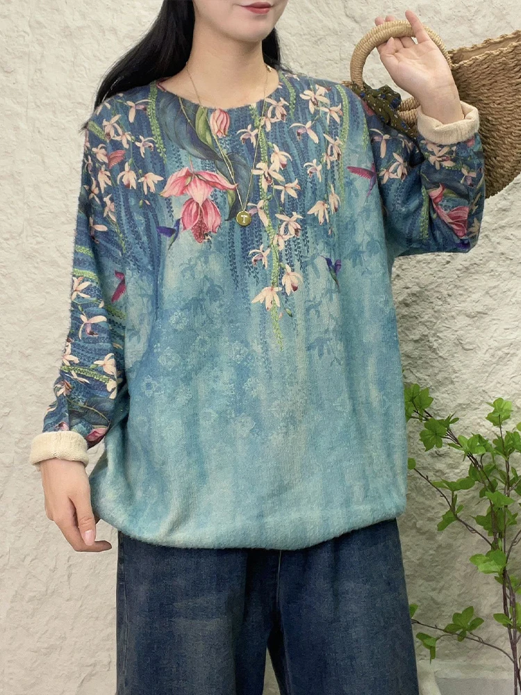 Amax luluE Brand Korean Fashion Pullover Womens Winter Luxury Floral Warm Sweaters Ladies Loose Printed Casual Oversized Jumpers