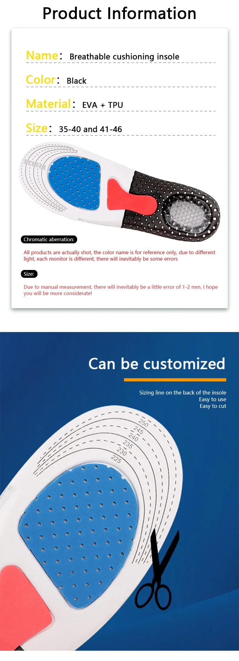 Breathable EVA Arch Support Sports Insoles, Honeycomb Shock‑Absorbing Shoe Inserts, Comfort Shoe Pads for Men & Women