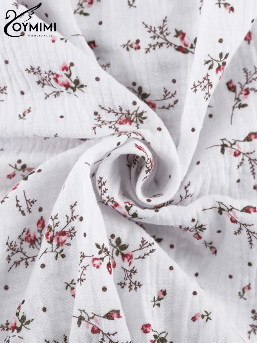 Oymimi Fashion White Cotton Print 2 Piece Sets Women Outfit Elegant Long Sleeve Button Shirts And Cascading Ruffled Skirts Sets