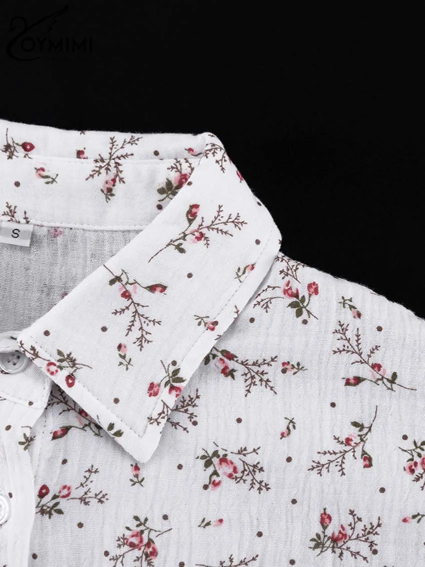 Oymimi Fashion White Cotton Print 2 Piece Sets Women Outfit Elegant Long Sleeve Button Shirts And Cascading Ruffled Skirts Sets