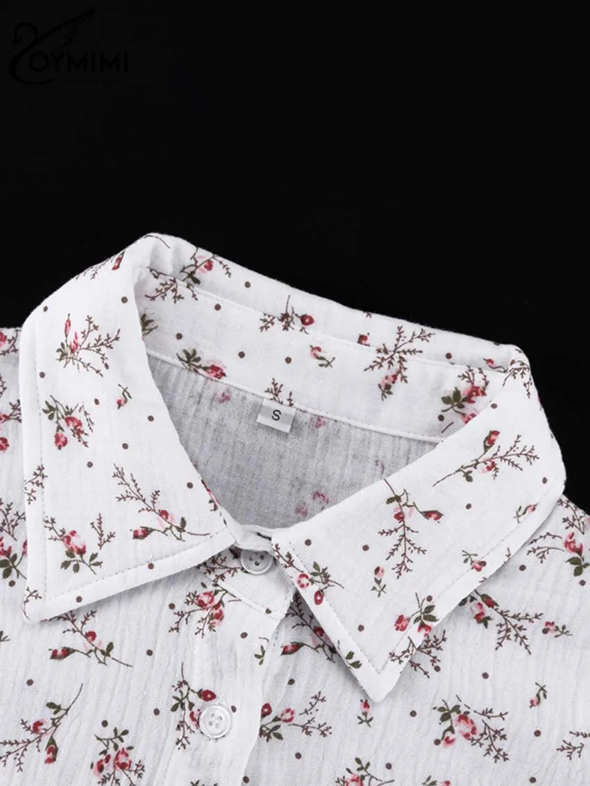 Oymimi Fashion White Cotton Print 2 Piece Sets Women Outfit Elegant Long Sleeve Button Shirts And Cascading Ruffled Skirts Sets