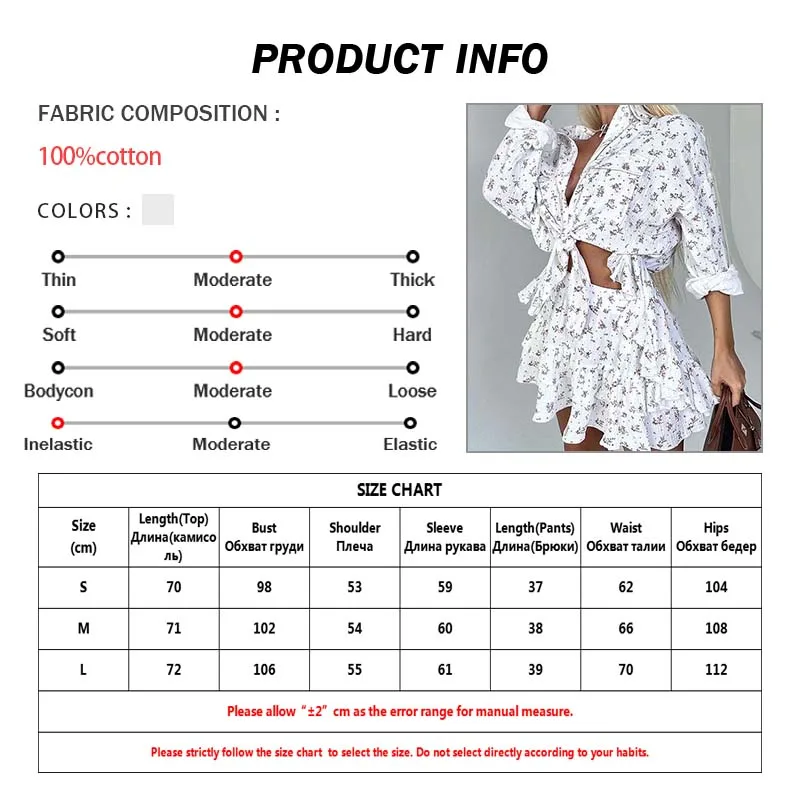 Oymimi Fashion White Cotton Print 2 Piece Sets Women Outfit Elegant Long Sleeve Button Shirts And Cascading Ruffled Skirts Sets
